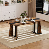Rectangular Engineered Wood Dining Table Black/Rustic Brown 71"