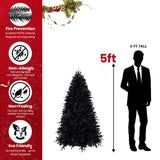 7.5ft Black Christmas Tree with 500 White LED Lights, 2156 Tips PE+PVC Artificia
