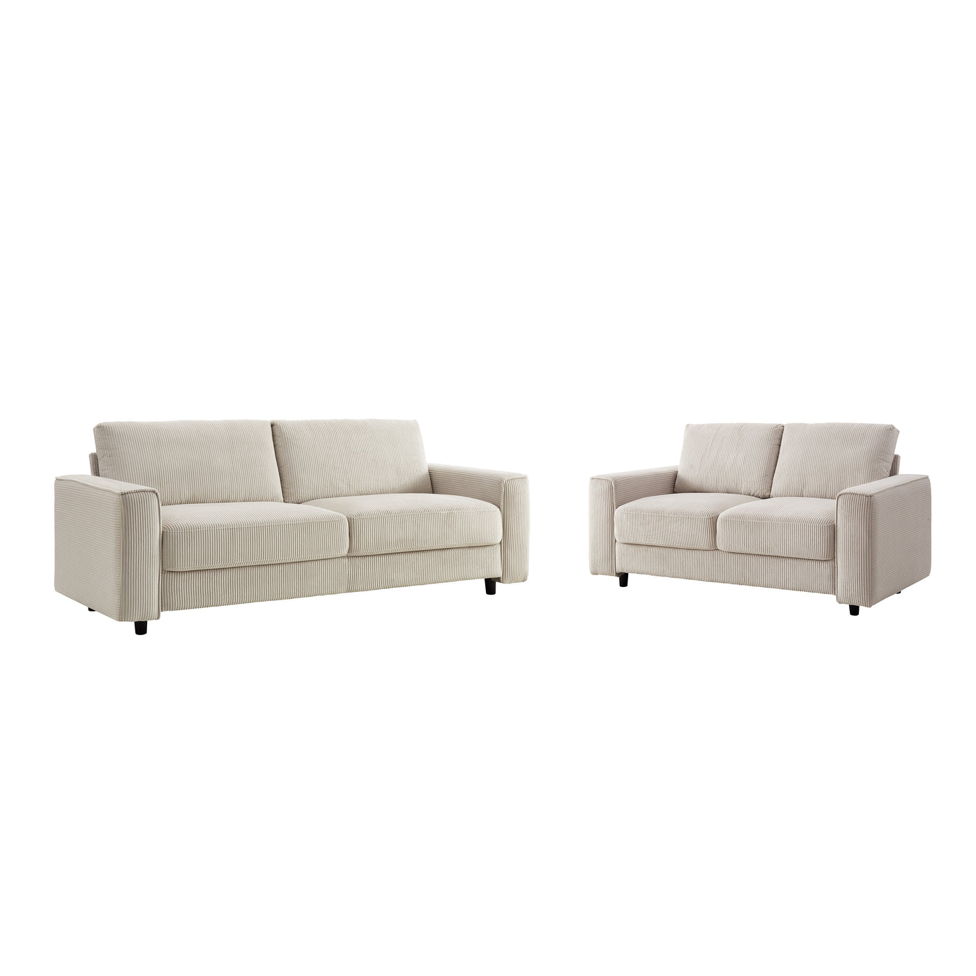 Beige Corduroy 2-Piece Sectional Sofa Minimalist Style