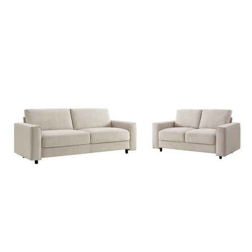 Beige Corduroy 2-Piece Sectional Sofa Minimalist Style