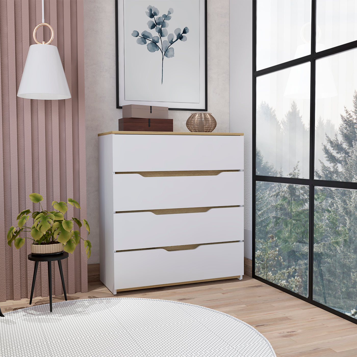 Zoe White Light Oak Four Drawer Dresser Top