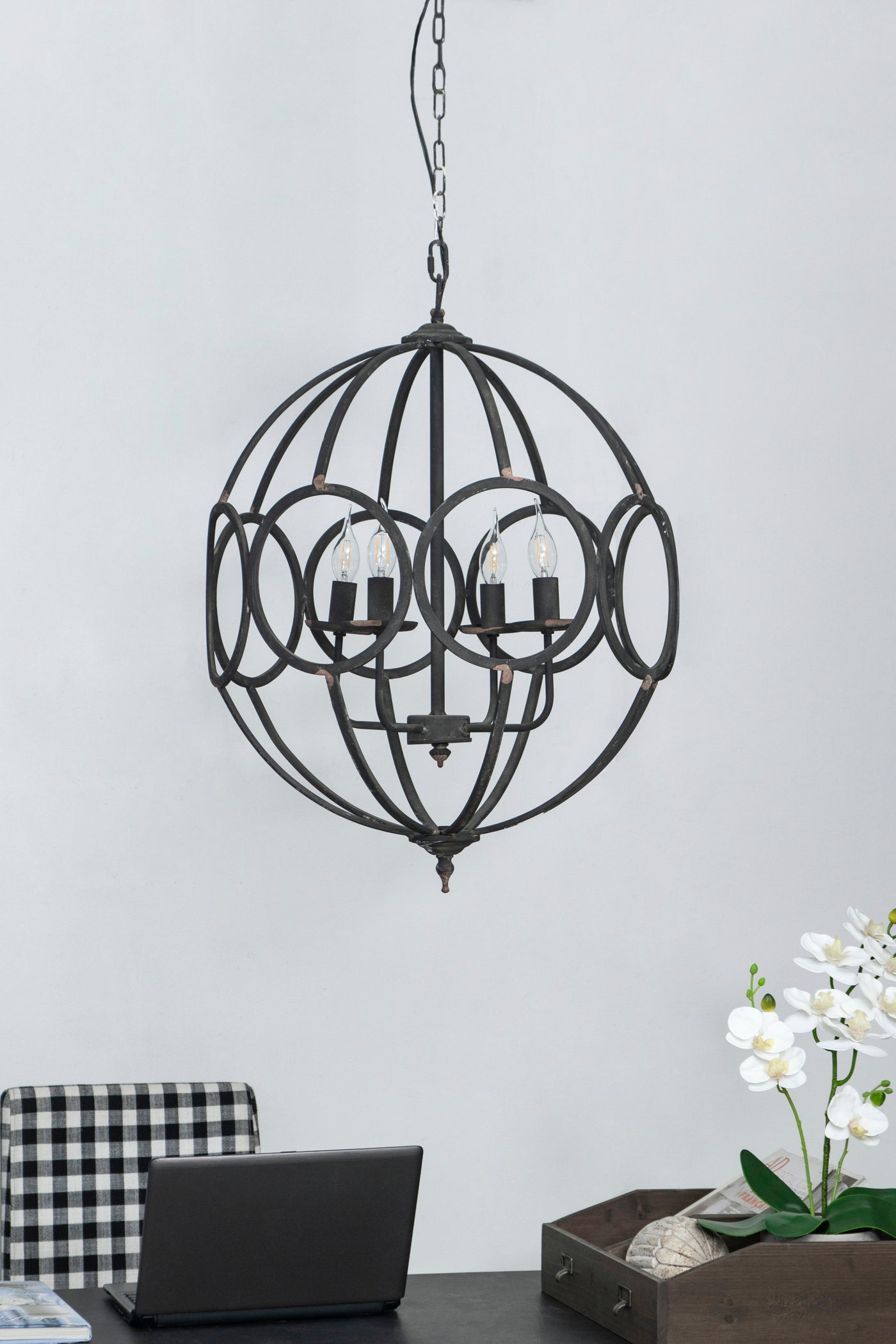 4-Light Metal Chandelier Hanging Fixture Adjustable Chain