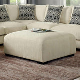 Beige Chenille Ottoman with Wooden Legs