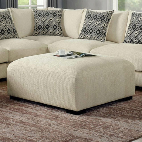 Beige Chenille Ottoman with Wooden Legs