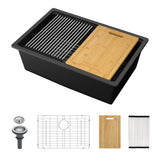 Quartz Kitchen Sink - 28' x 19' Black Granite Composite Workstation Undermount
