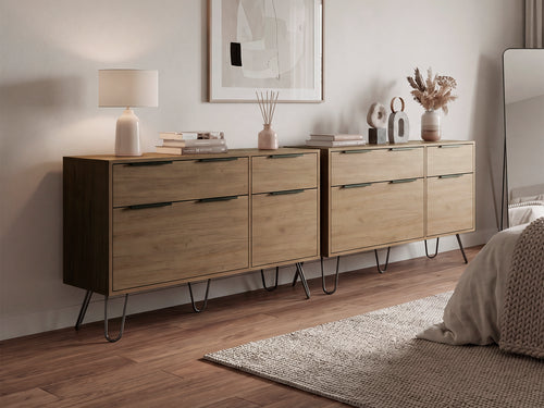 Dresser Modern Set of 2 4-Drawer Light Ash Particle Board Metal Legs 47.2 In