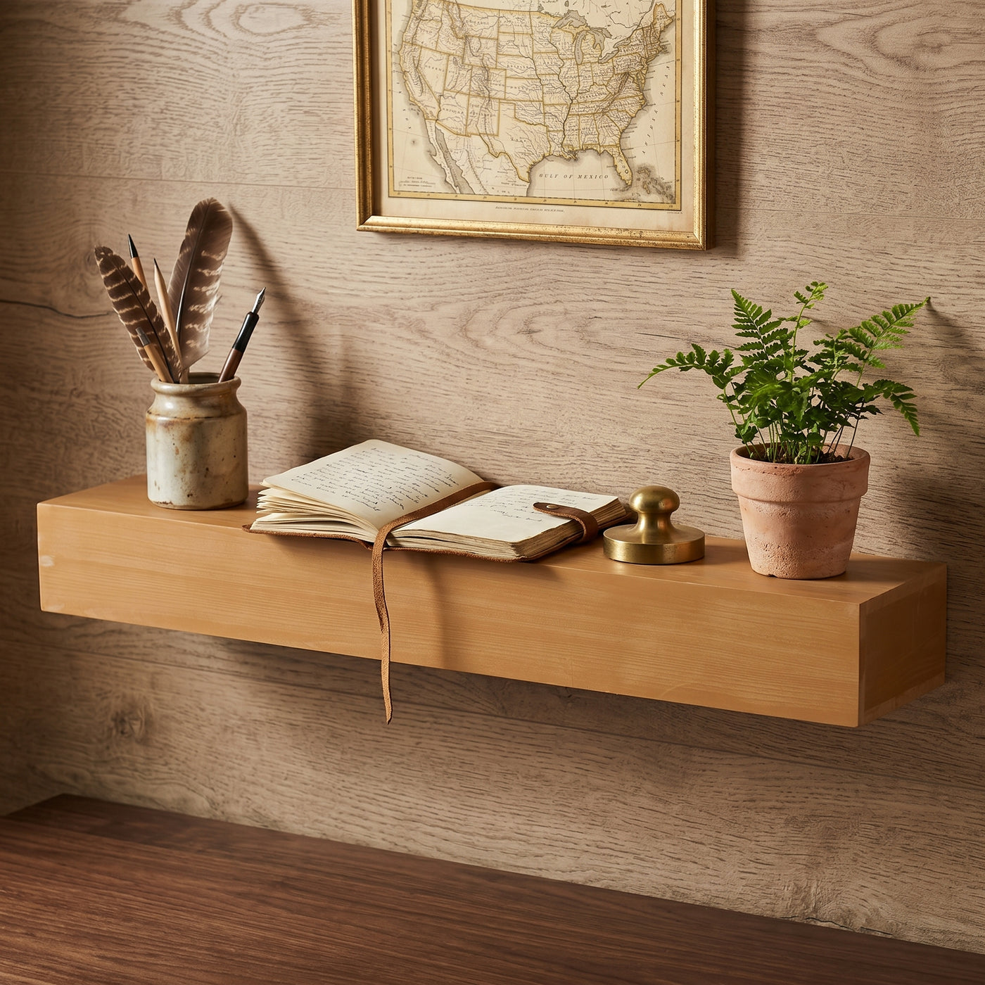 48" Fir Wood Floating Fireplace Mantel Shelf Light Brown