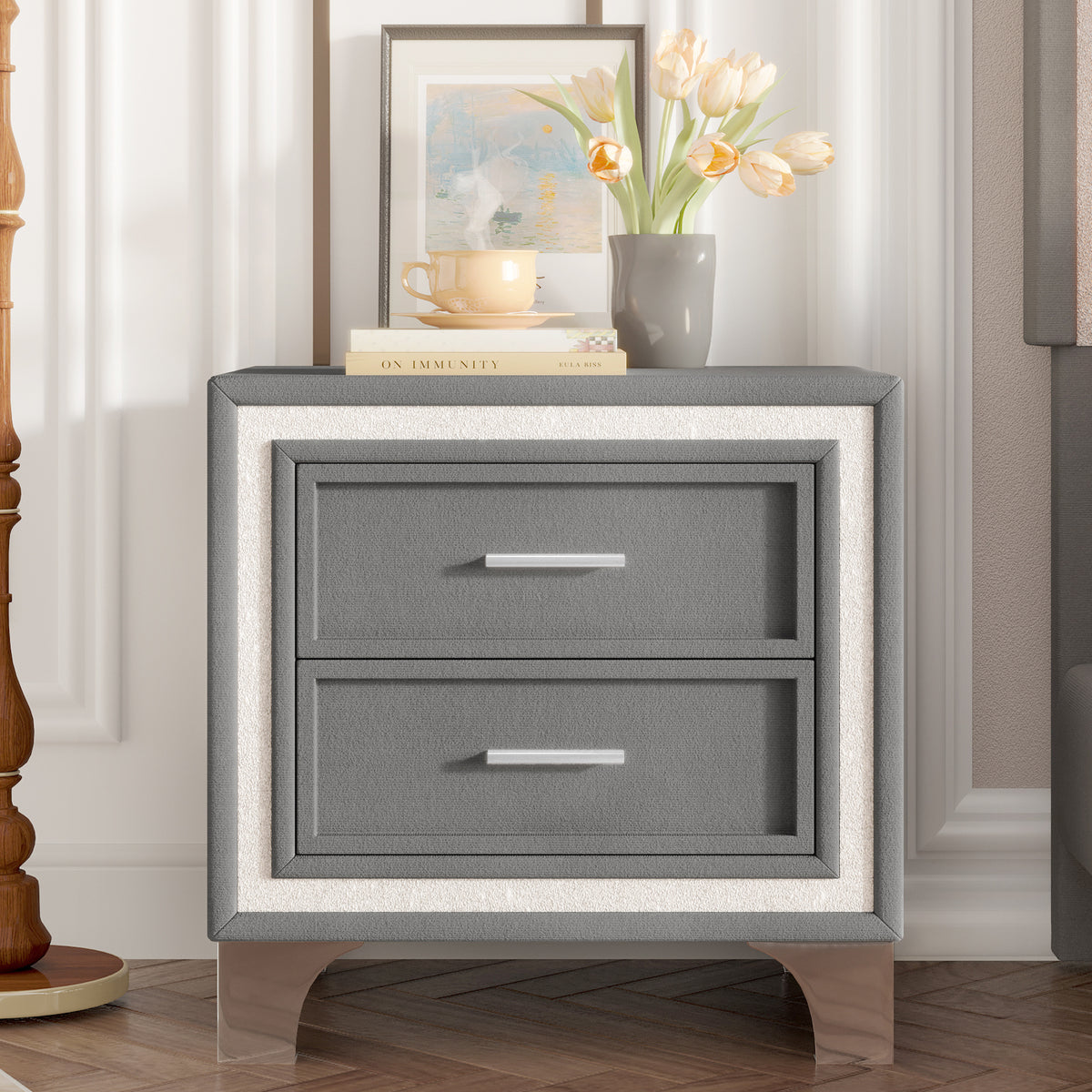 Velvet Nightstand Gray