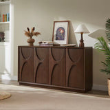 4 Door Accent Cabinet with Solid Wood Carved Doors, Adjustable Shelves