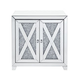 Mirrored Console Cabinet - Glam Faux Diamond Inlay - 2 Doors
