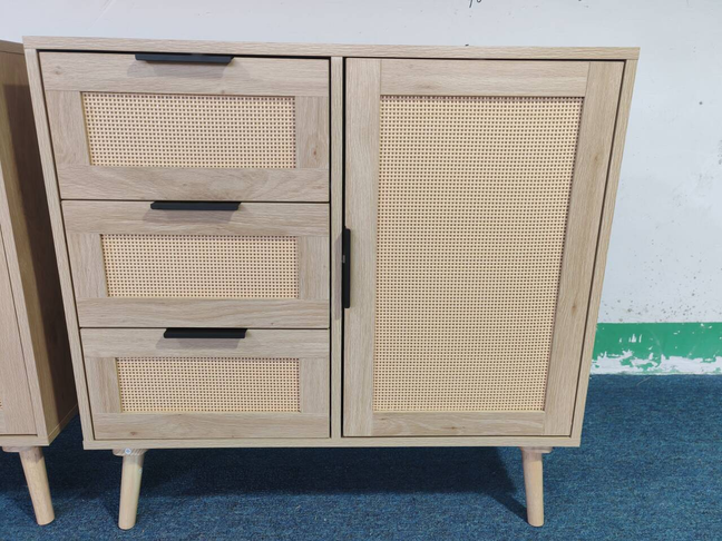Modern Rattan Wood Dresser Wood Storage Cabinet Sideboard for Bedroom