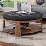 Wire-Brushed Transitional Ottoman Tufted Linen Gray