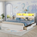 King Size Bed with Storage Drawers, Wood, White