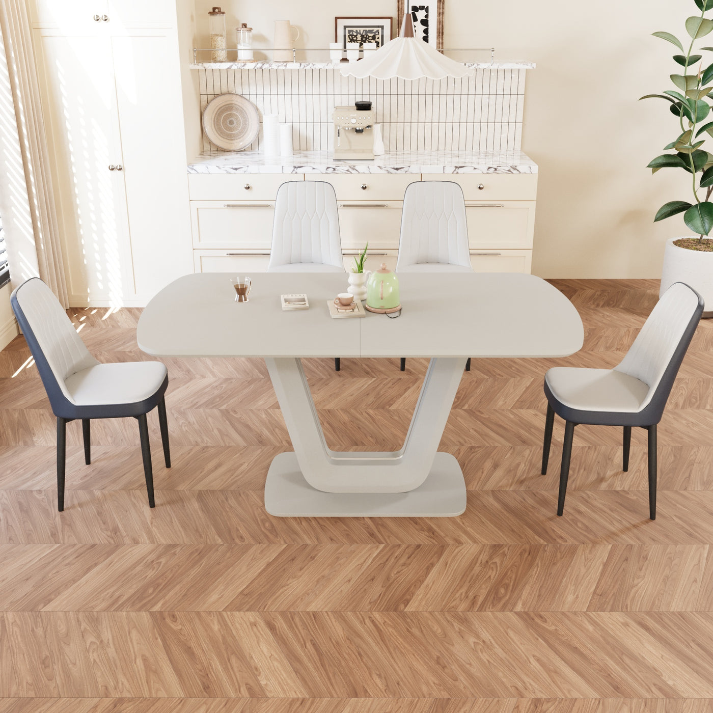 62.99-78.74' expandable dining table set for 2-8 people, equipped with 4 PU