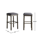 Upholstered Wood Bar Stools with Nailhead Trim, Gray, Set of 2