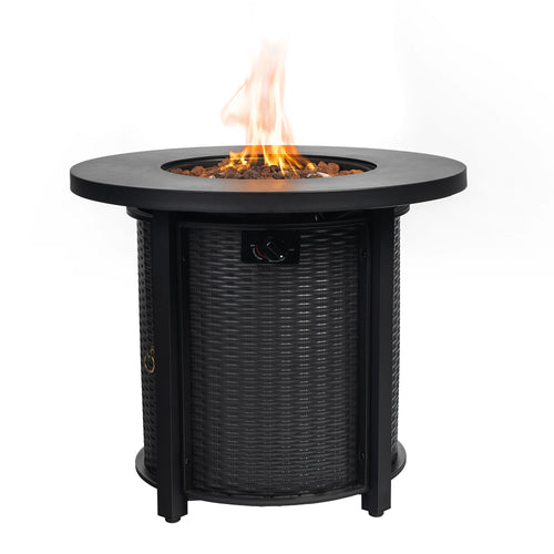 30 Inch Round Propane Gas Fire Pit Table 50000 BTU, Black