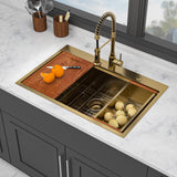 Gold Finish 36' Drop-in Kitchen Sink with Workstation Ledges - 16 Gauge T304 Sta
