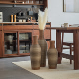 Hand-Woven PVC Rattan Vases, Set of 3 Brown Decorative Floor Vases