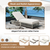 Outdoor Chaise Lounge Chair Wicker Adjustable Recline Beige/Creamy White