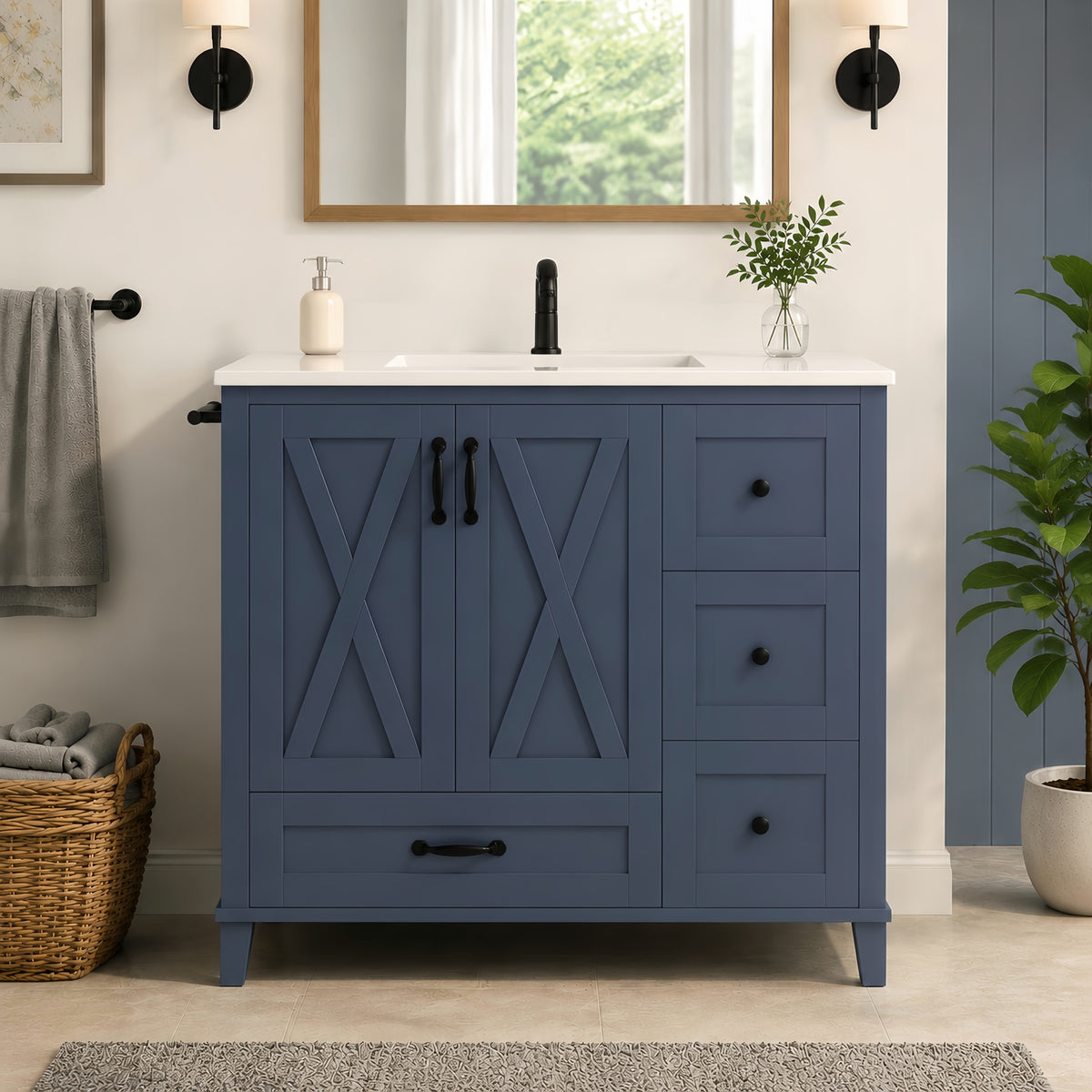 36 Inch Blue Grey Bathroom Vanity, Freestanding Bathroom Cabinet