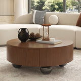 Round Solid Wood Coffee Table with Storage Walnut