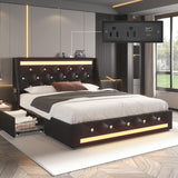 Full Upholstered Platform Bed with Headboard Black