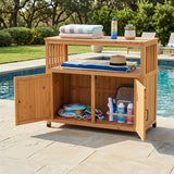 Wooden Patio Bar Table Set with Storage Light Brown
