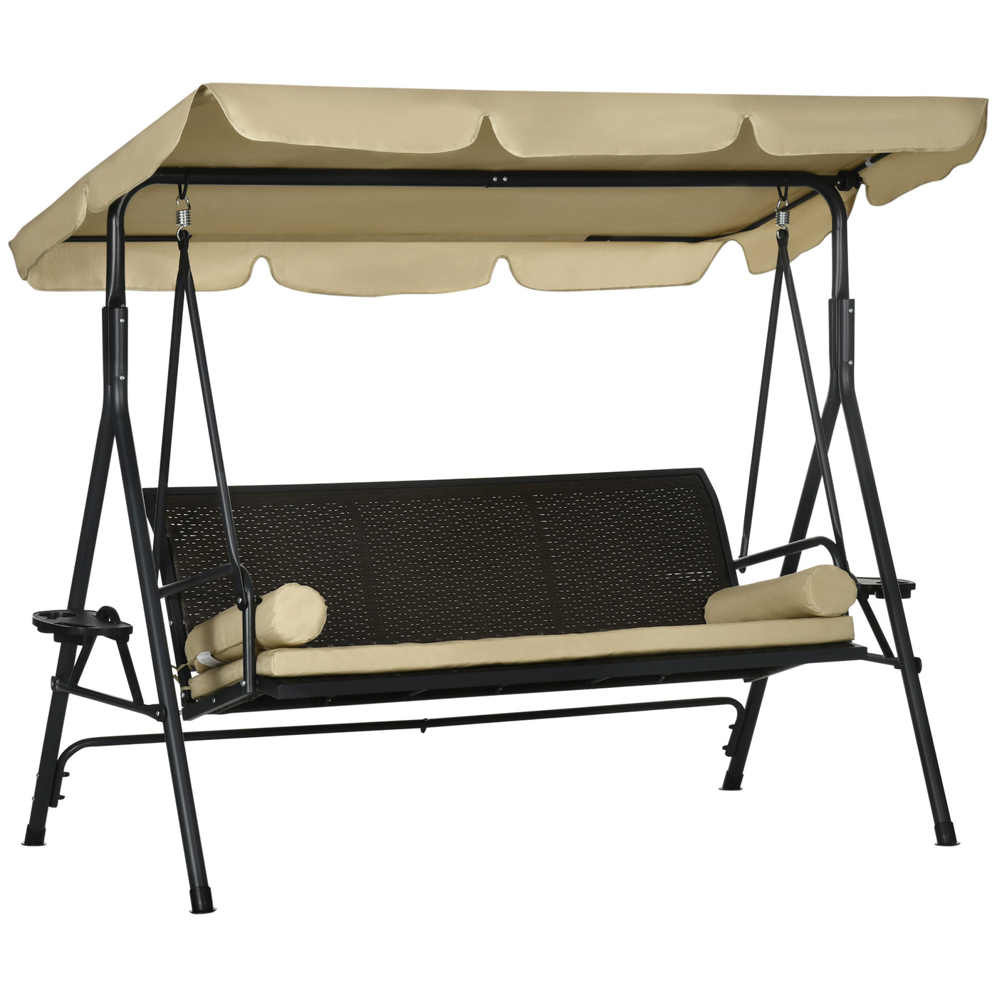 3-Seat Patio Swing Chair with Canopy, Cushion & Pillows