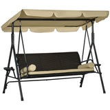3-Seat Patio Swing Chair with Canopy, Cushion & Pillows