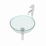 Artistic Tempered Glass Vessel Sink with Chrome Faucet and Pop-up Drain, Clear,