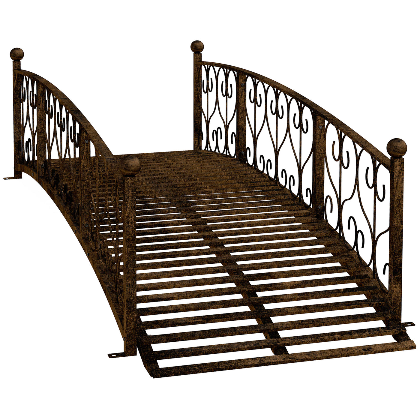 7' Metal Garden Arch Bridge with Scrollwork Design Bronze