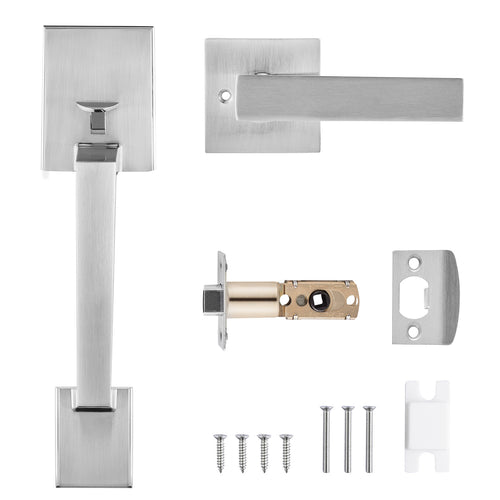 Front Door Handle, Square Entry Handle Set with Lever, No Lock