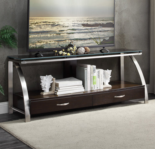 Modern Glass Top TV Stand Stainless Steel Frame Console Table
