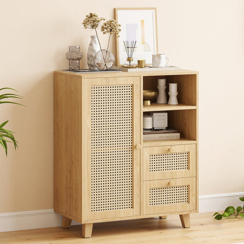 Rattan Buffet Cabinet with Adjustable Shelf and Drawers