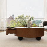 Round Solid Wood Coffee Table with Storage Bouguer Walnut/Brown