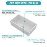36" White Farmhouse Sink - 36 x 20 x 10 inch Kitchen Sink Apron-front White