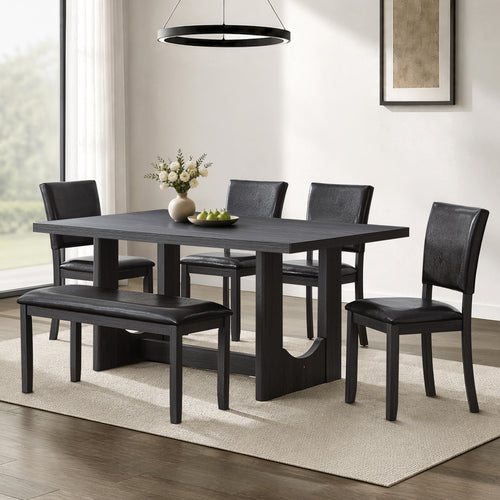 Wood Dining Set Antique Black/Dark Brown