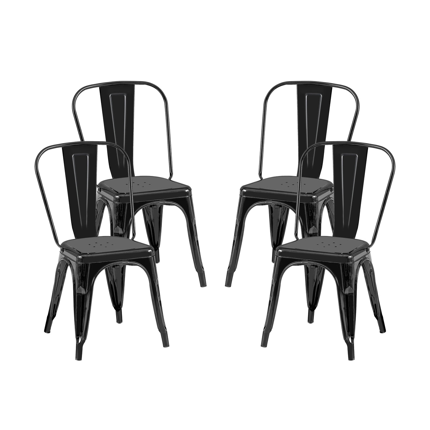 Set of 4 Matte Black Industrial Metal Dining Chairs 18" Seat
