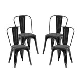 Set of 4 Matte Black Industrial Metal Dining Chairs 18" Seat