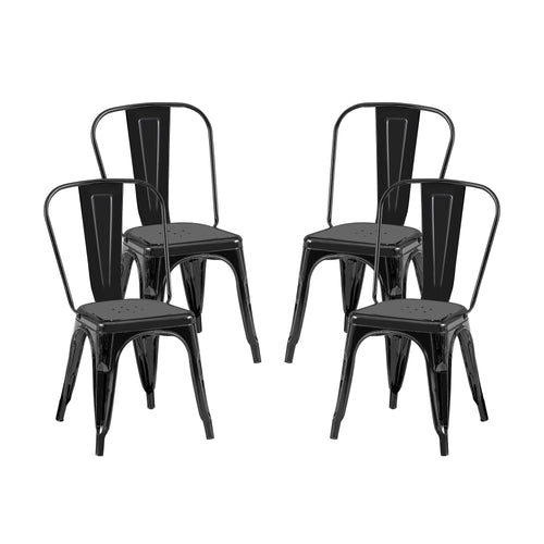 Set of 4 Matte Black Industrial Metal Dining Chairs 18" Seat