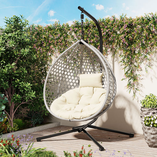Hanging Egg Chair with Stand, Rattan Weave, Removable Cushion