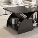 Round Engineered Wood Coffee Table with Storage Black