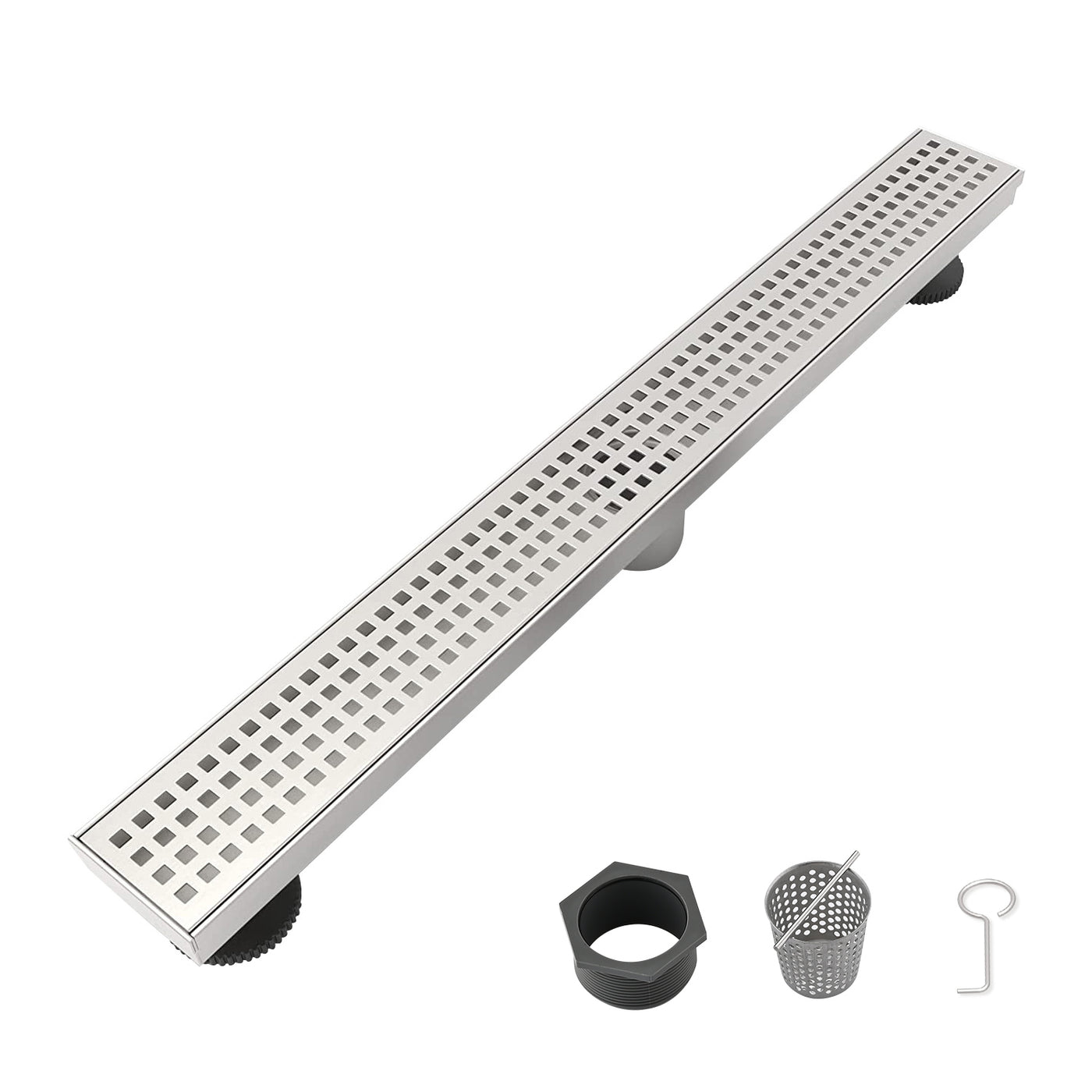 24" Linear Shower Floor Drain 304 Stainless Steel Quadrato Grate