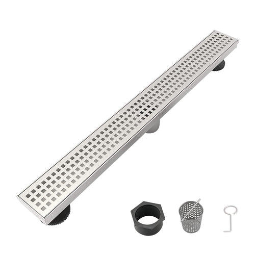 24" Linear Shower Floor Drain 304 Stainless Steel Quadrato Grate