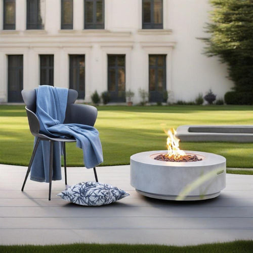 Fire Pit Propane Round MGO 50000 BTU Concrete Gray 30 In Lava Rocks Cover