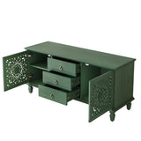 Farmhouse TV Stand with Hollow Carved Doors, Vintage Sideboard Buffet Storage Ca