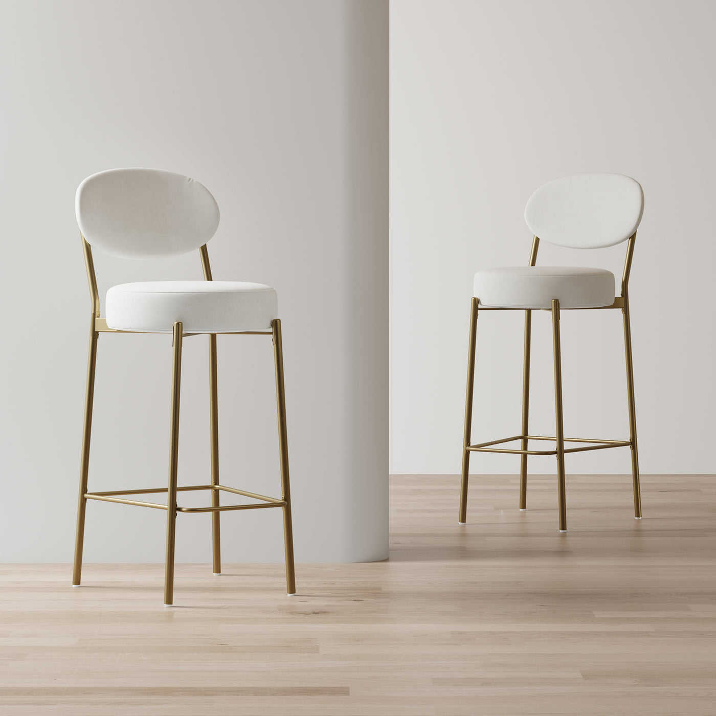 29" Velvet Bar Stools Counter Chairs Backrest Footrest Set of 2