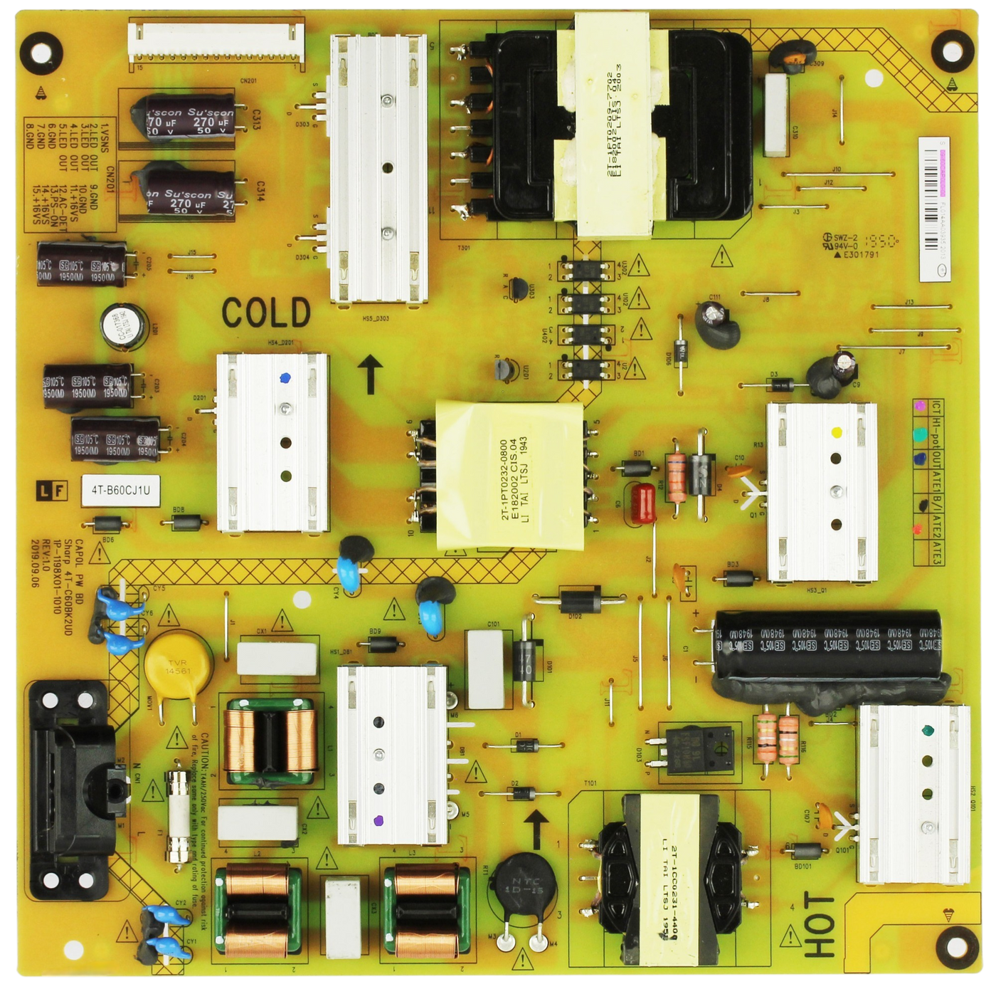 09-60CAP0L0-00 Vizio Power Supply, 1P-1198X01-1010, 4T-C60BK2UD, 4T-B60CJ1U,