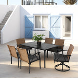 7 Piece Outdoor Wicker Patio Dining Set with Swivel Rockers