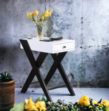 White and Black Accent Table with USB Port